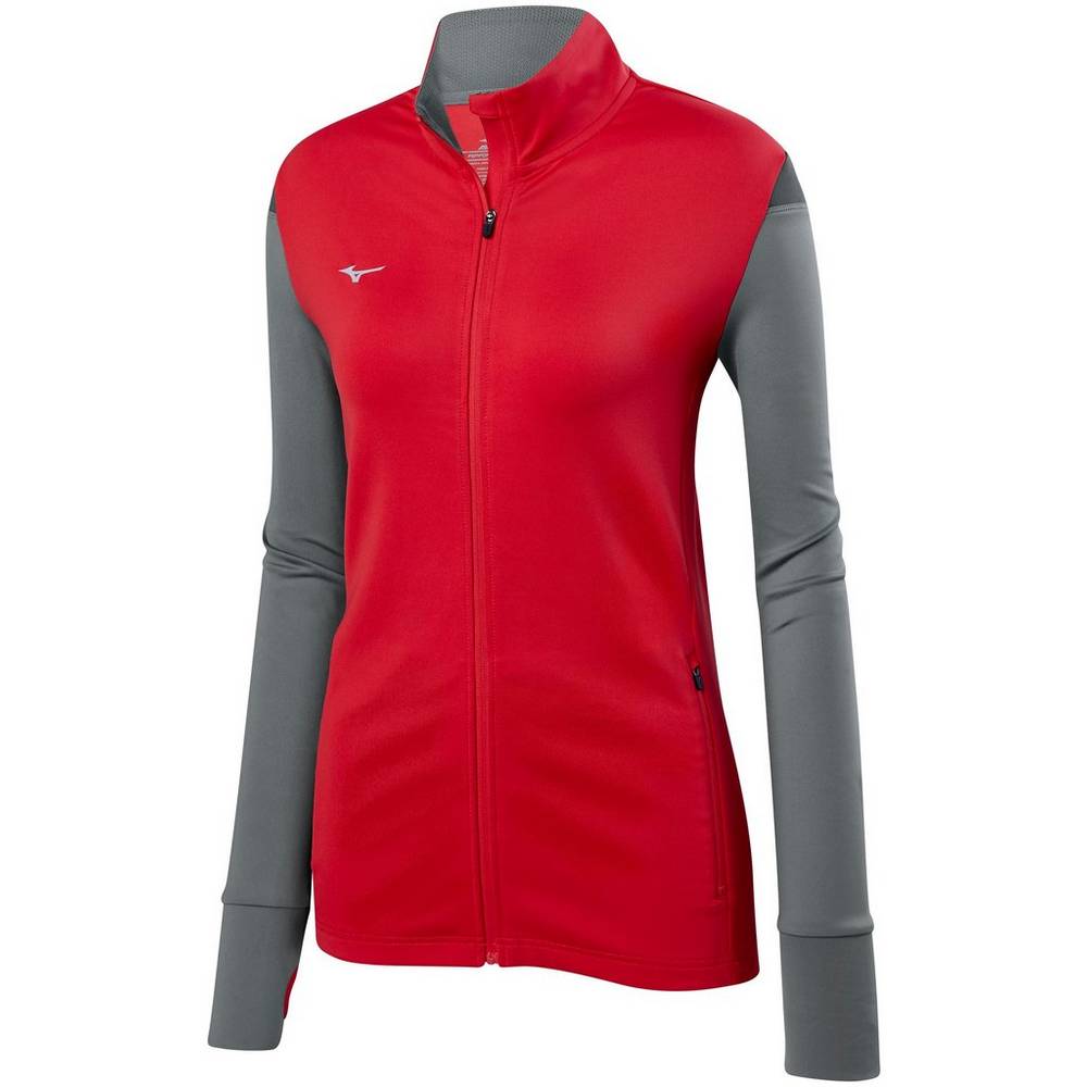 Mizuno Horizon Full Cipzáros Női Jacke Piros/Szürke PKN608935